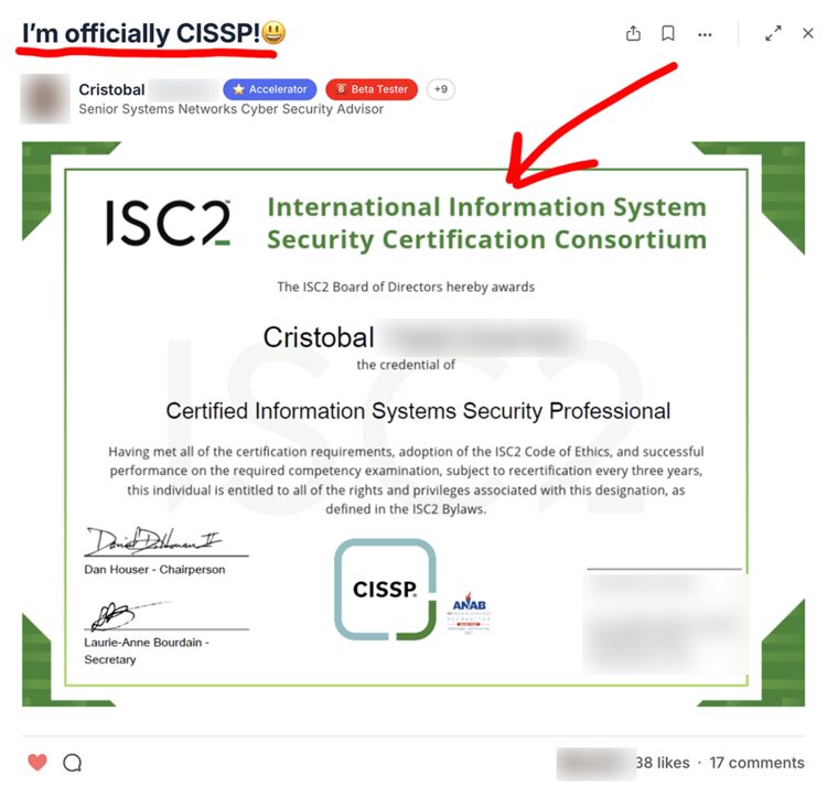 Community post: I'm officially CISSP, with the ISC2 certificate