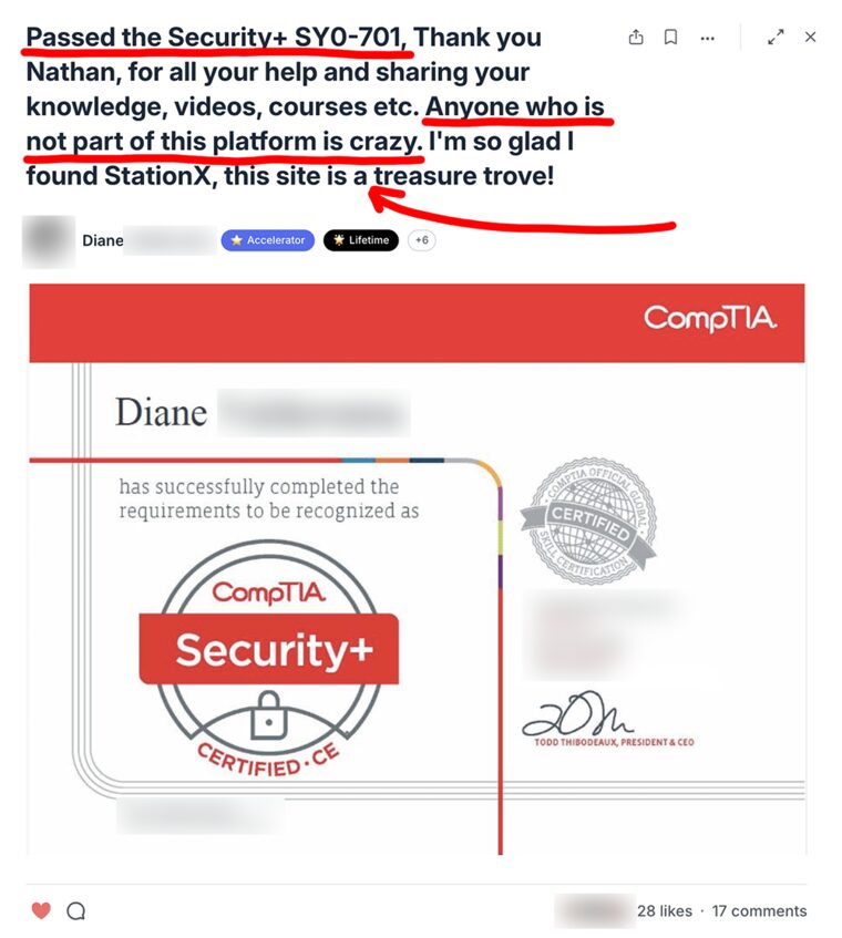 Community post: passed the Security+ SY0-701, with the CompTIA certificate